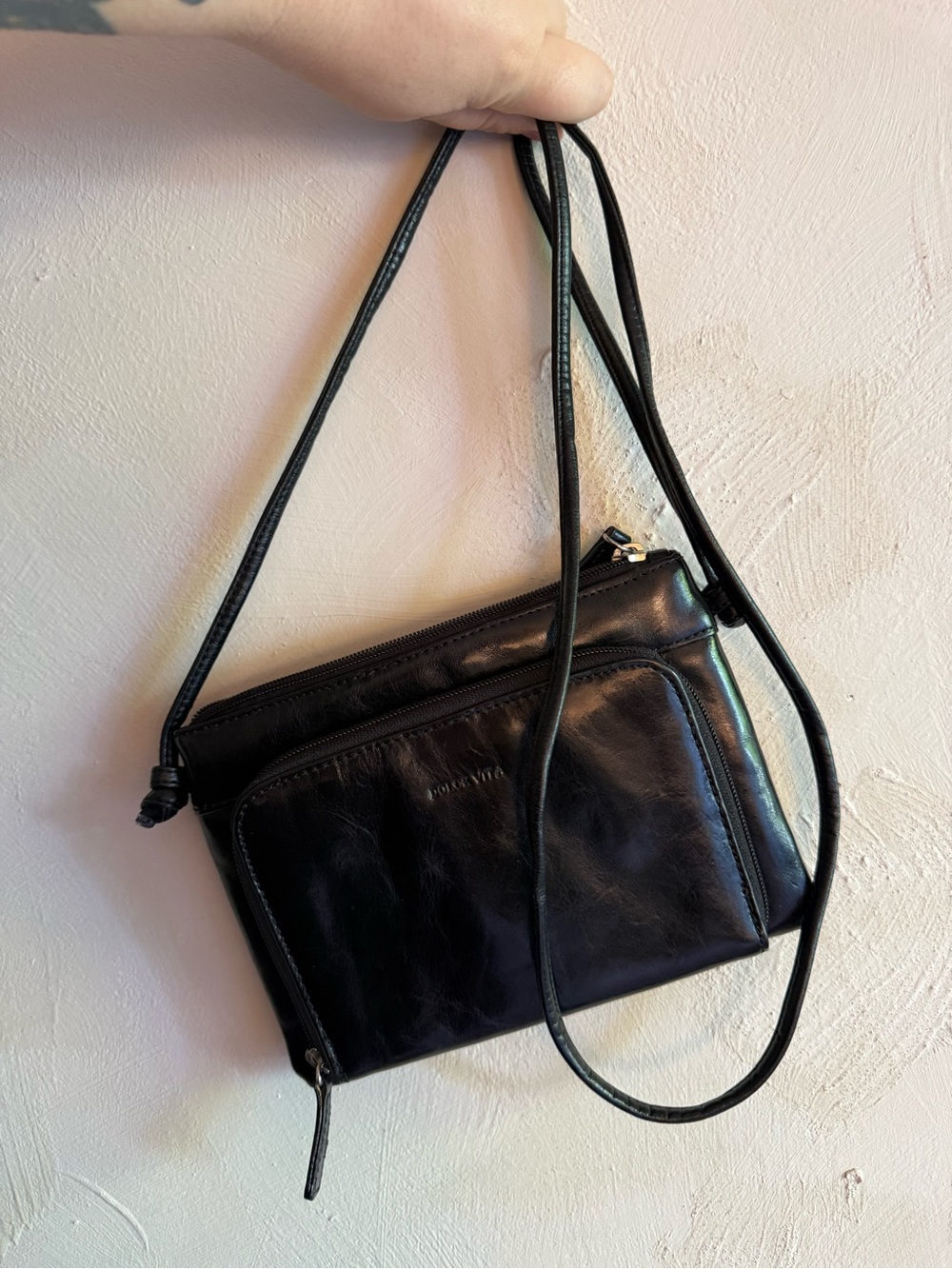 Dolce Vita Black Leather Crossbody Shoulder Bag